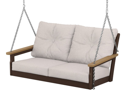 POLYWOOD® Vineyard Deep Seating Swing in Mahogany / Natural / Dune Burlap