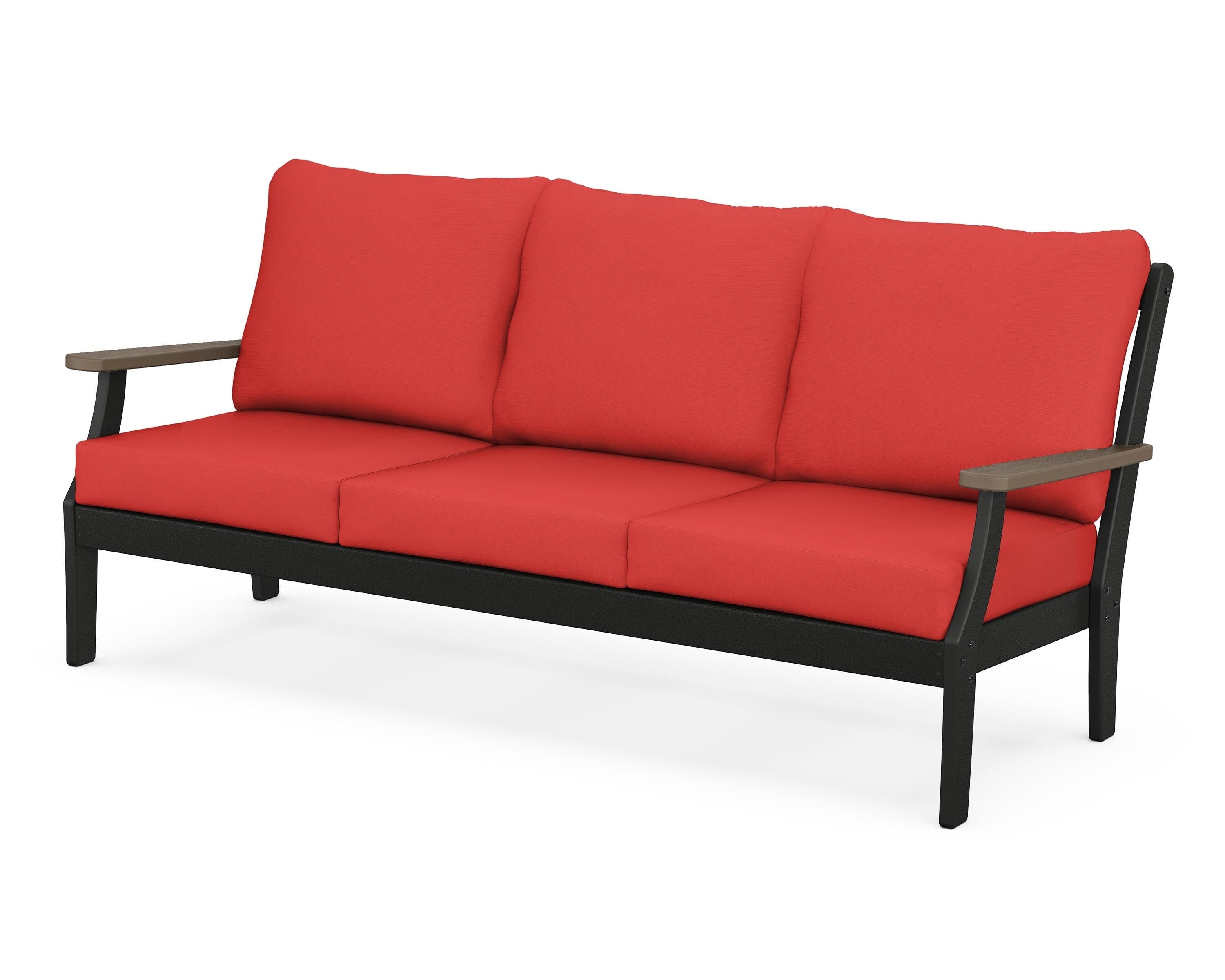 POLYWOOD® Braxton Deep Seating Sofa in Black / Kona / Crimson Linen