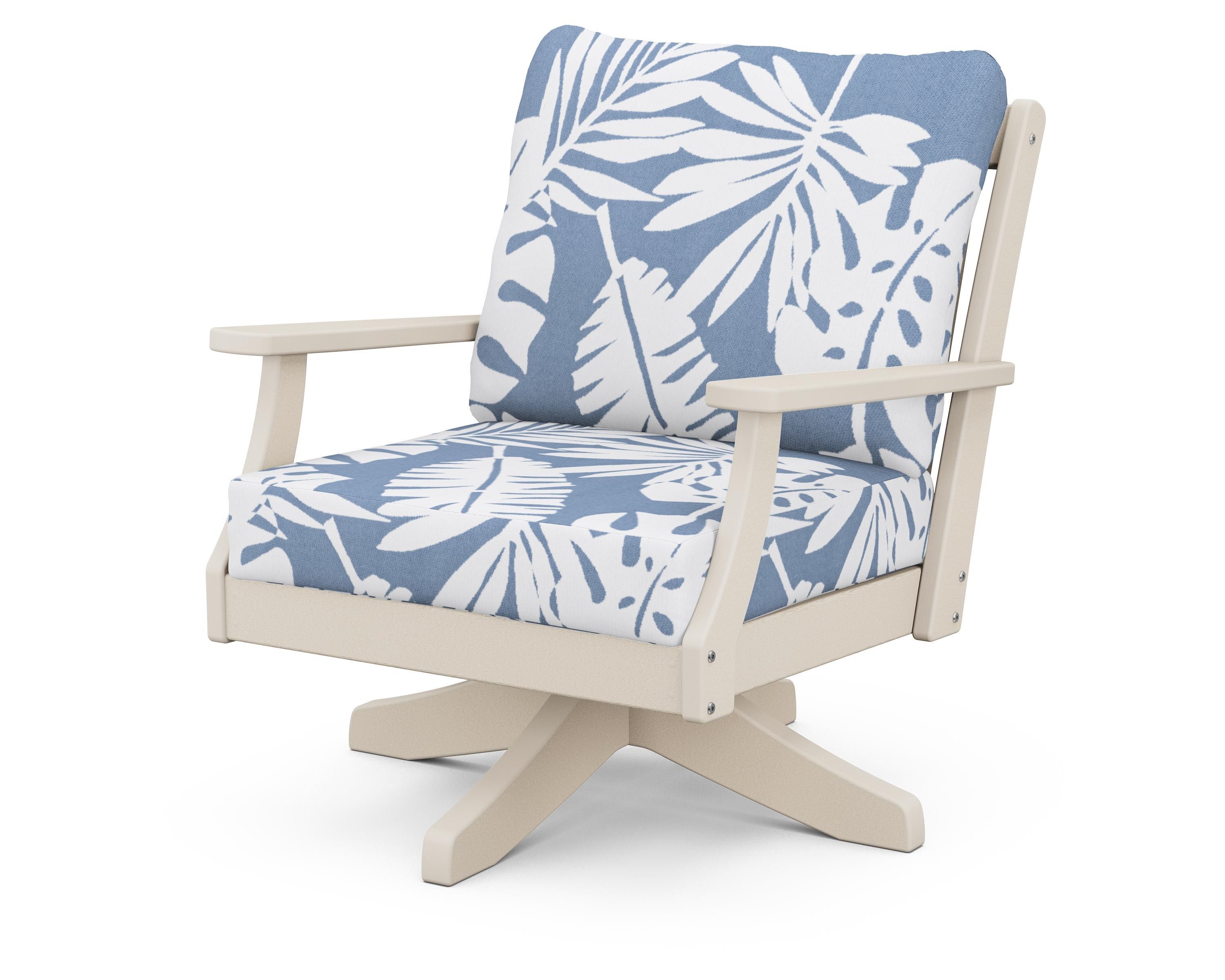 POLYWOOD® Braxton Deep Seating Swivel Chair in Sand / Leaf Sky Blue