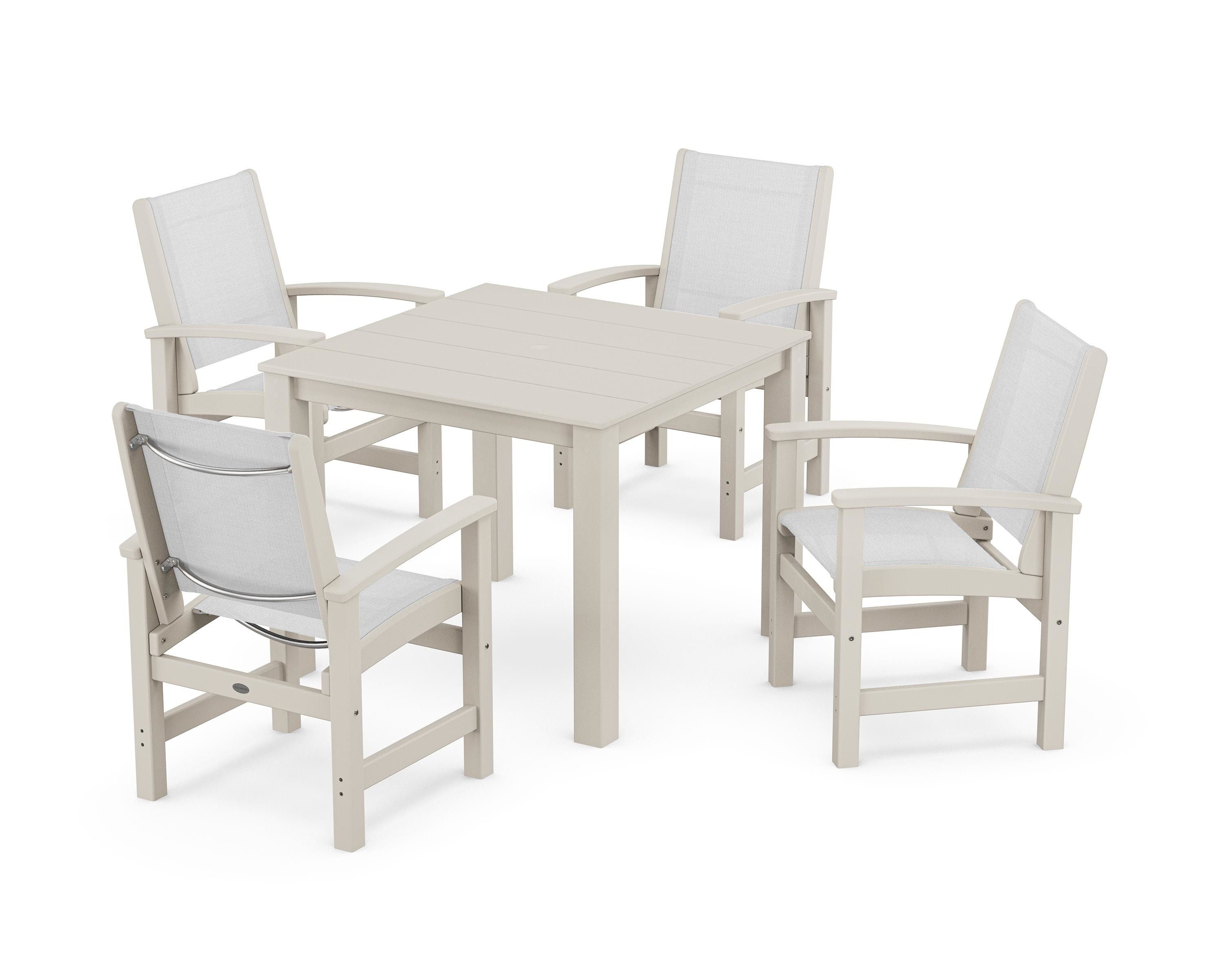 POLYWOOD® Coastal 5-Piece Parsons Dining Set in Sand / White Sling