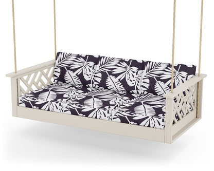 POLYWOOD® Chippendale Daybed Swing in Sand / Leaf Navy
