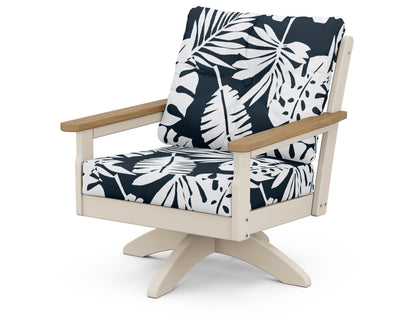 POLYWOOD® Vineyard Deep Seating Swivel Chair in Sand / Natural / Leaf Marine Indigo