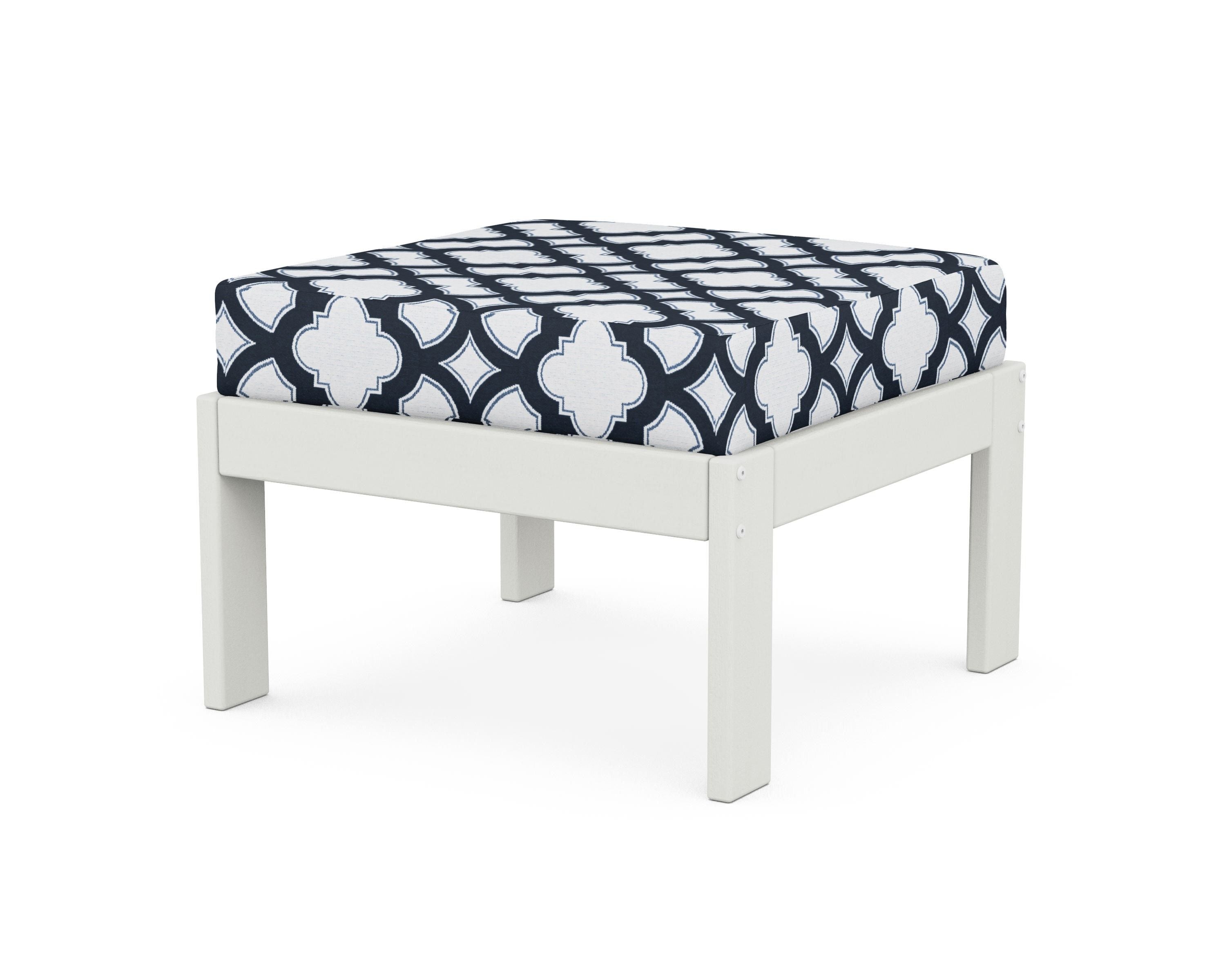POLYWOOD® Vineyard Modular Ottoman in Vintage White / Trellis Marine Indigo