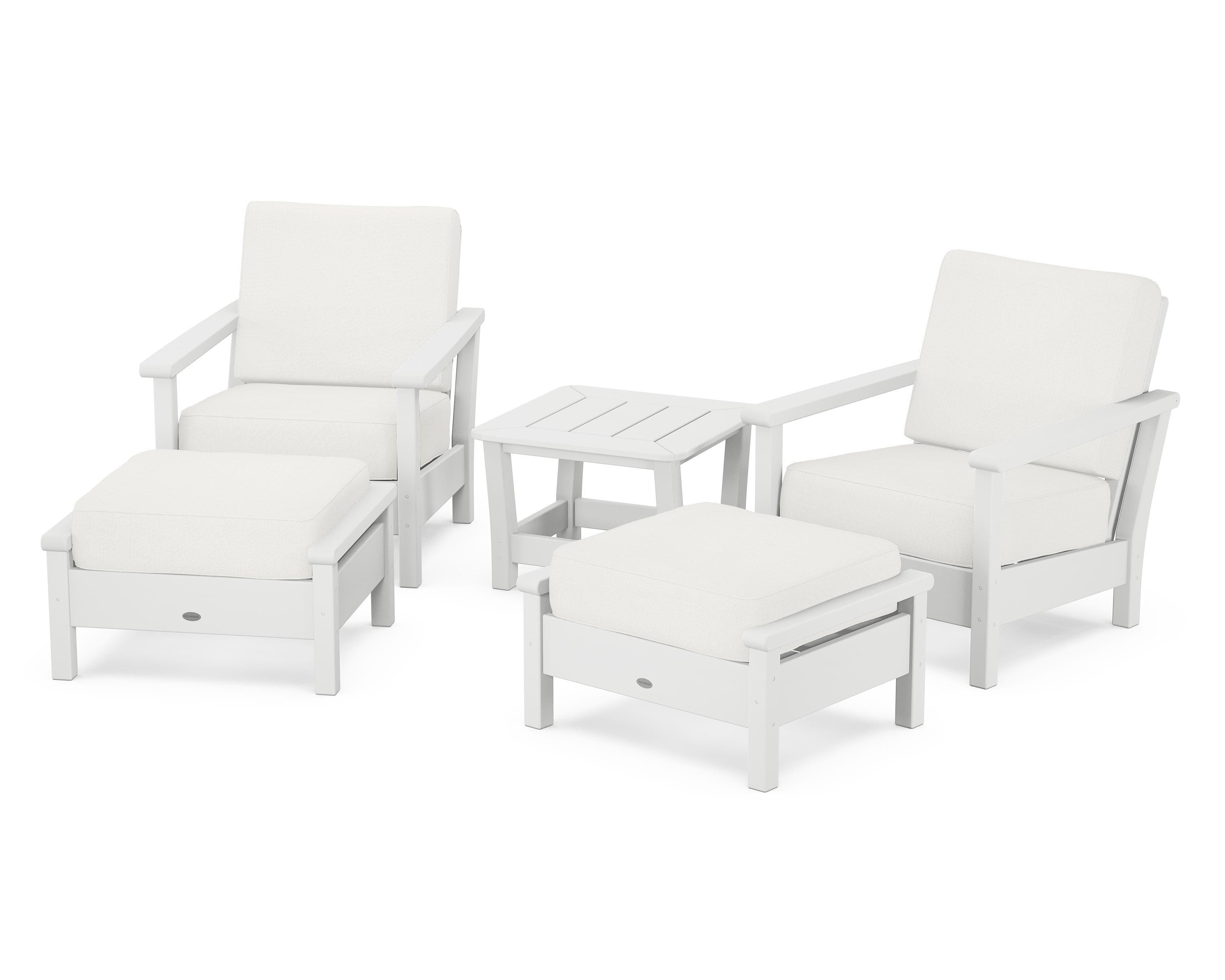 POLYWOOD® Harbour 5-Piece Deep Seating Chair Set in White / Natural Linen