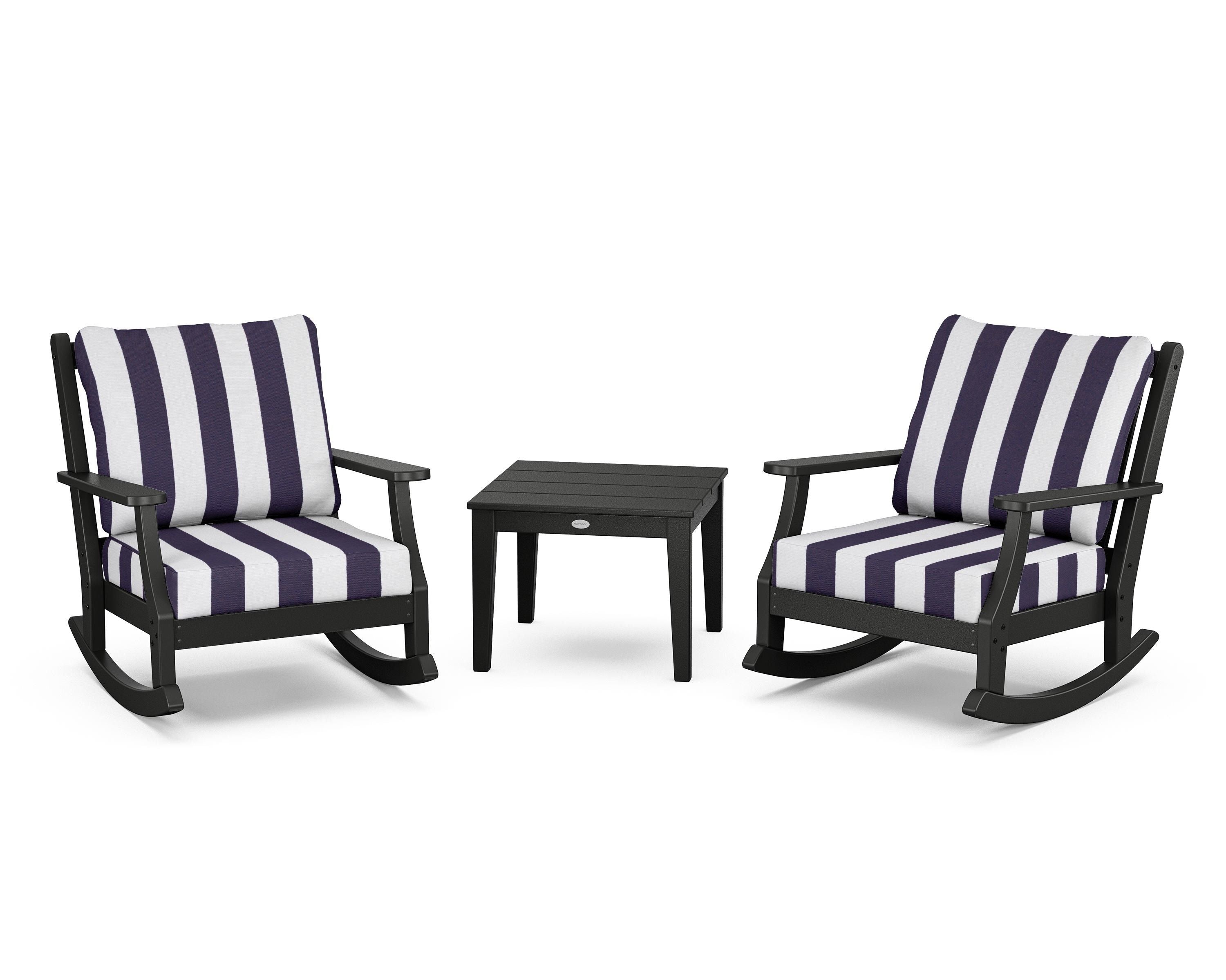 Country Living Wovendale 3-Piece Deep Seating Rocker Set in Black / Cabana Stripe Navy
