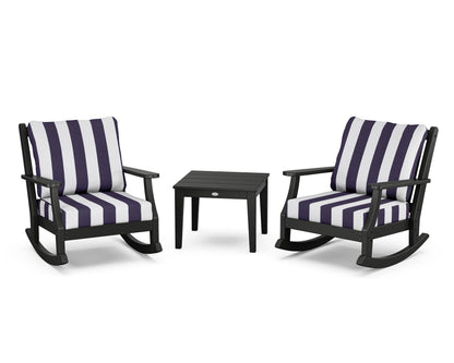 Country Living Wovendale 3-Piece Deep Seating Rocker Set in Black / Cabana Stripe Navy