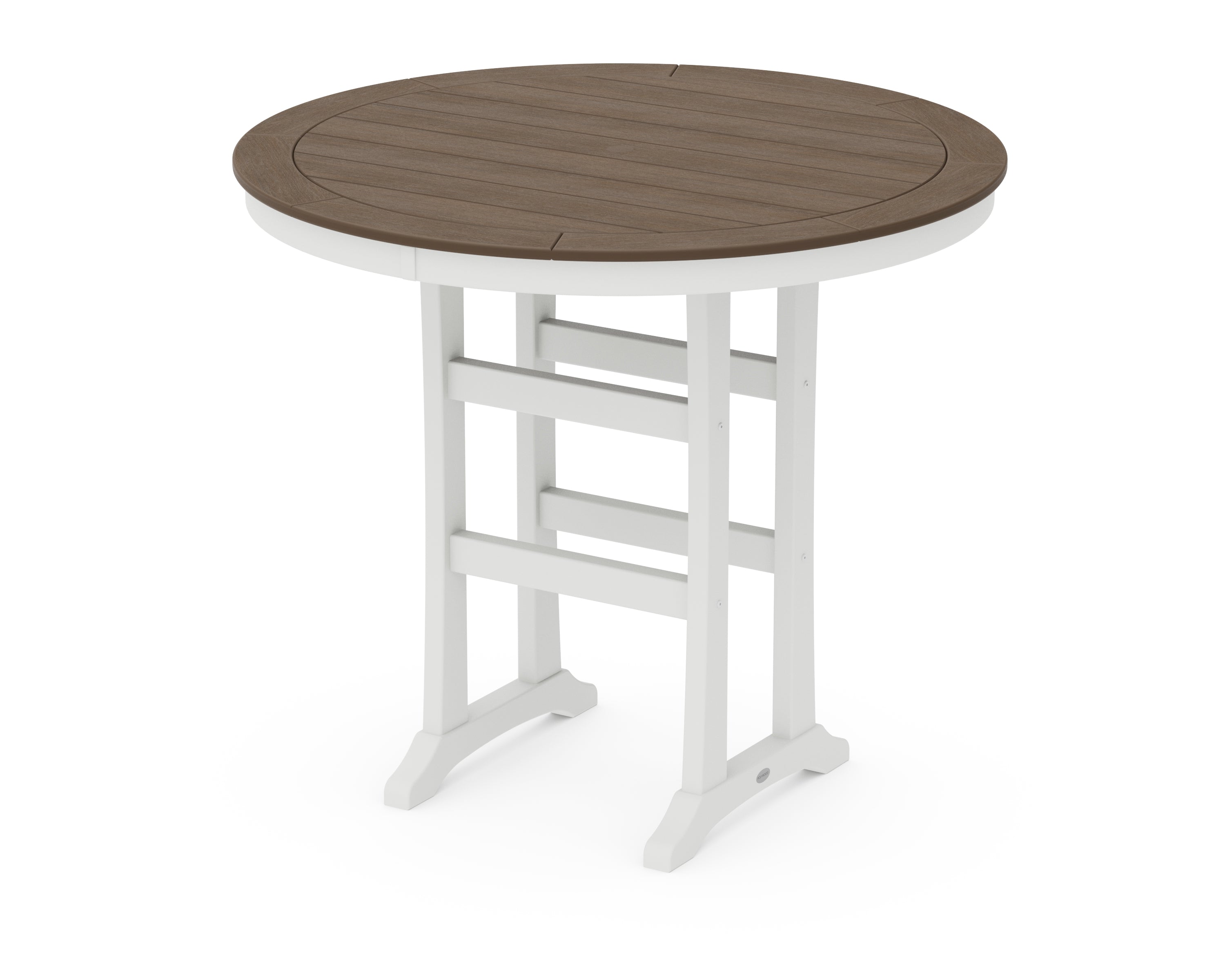 POLYWOOD® Nautical Trestle 48" Round Bar Table in White / Kona