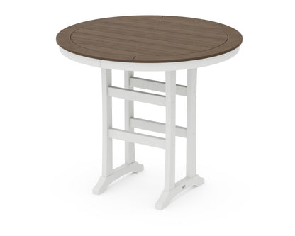 POLYWOOD® Nautical Trestle 48" Round Bar Table in White / Kona