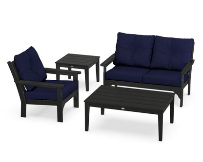 POLYWOOD® Vineyard 4-Piece Deep Seating Set in Black / Navy