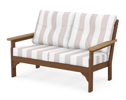 POLYWOOD® Vineyard Deep Seating Loveseat in Teak / Natural / Cabana Stripe Dune Burlap