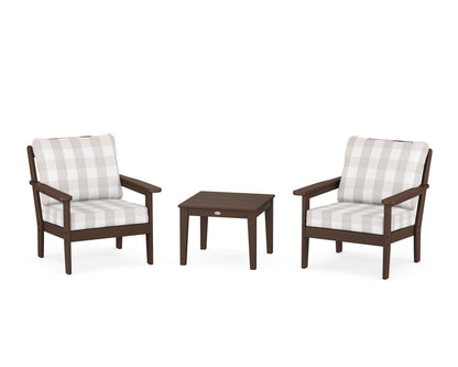 Country Living Cottage 3-Piece Deep Seating Set in Mahogany / Buffalo Plaid Dune Burlap
