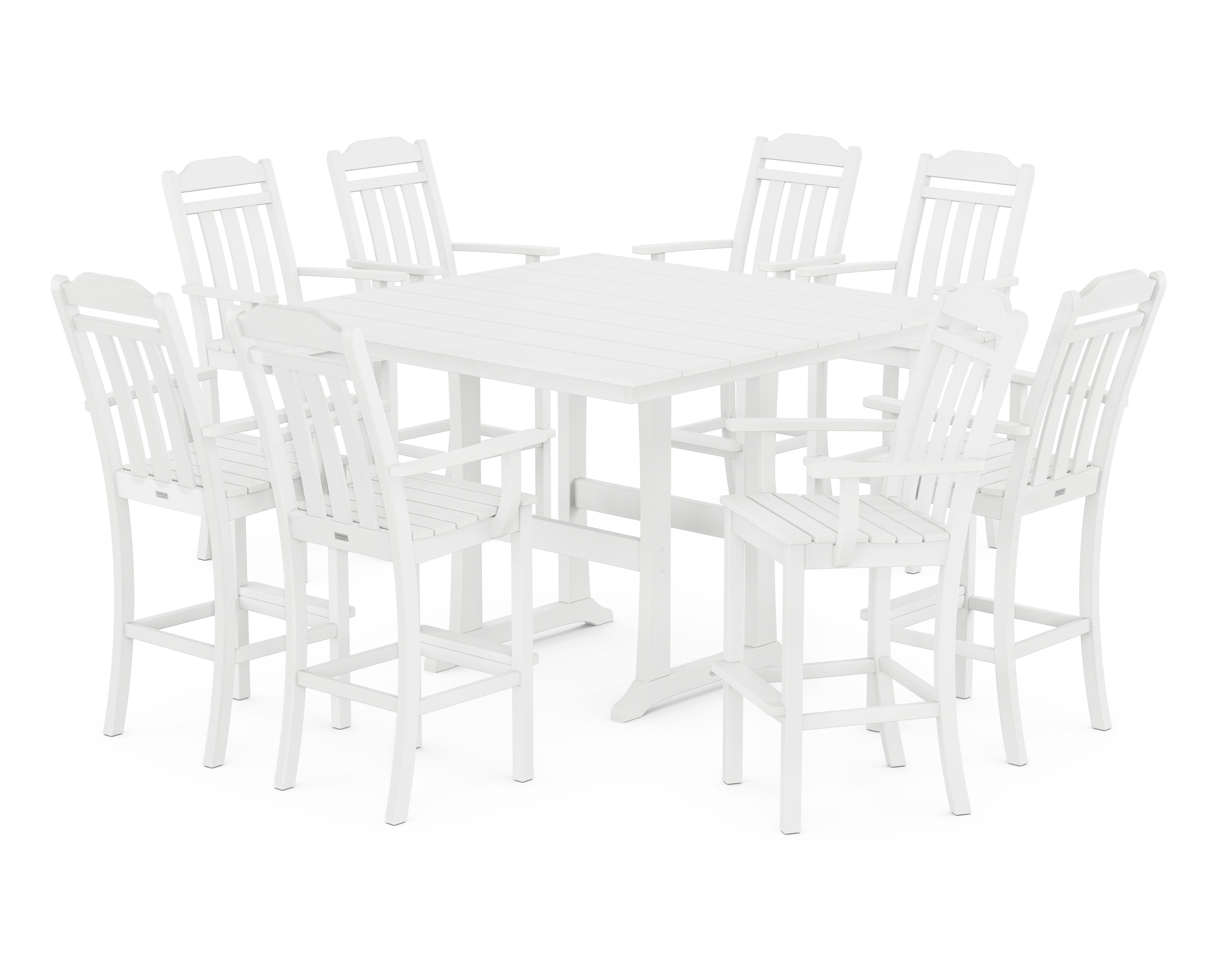 Country Living Cottage 9-Piece Farmhouse Bar Set with Trestle Legs in White