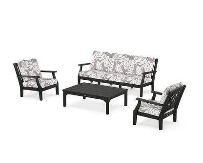 Martha Stewart by POLYWOOD® Chinoiserie 4-Piece Deep Seating Set with Sofa in Black / Leaf Grey Mist