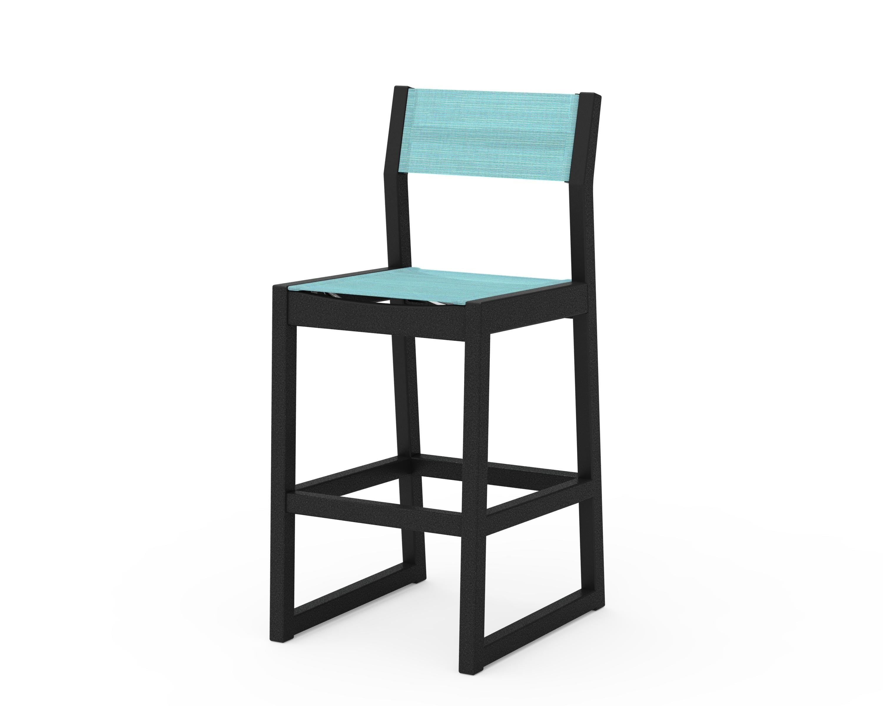 POLYWOOD® EDGE Sling Bar Side Chair in Black / Dupioni Aquamarine Sling