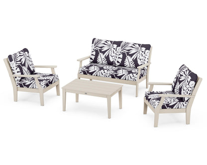 POLYWOOD® Braxton 4-Piece Deep Seating Chair Set in Sand / Leaf Navy