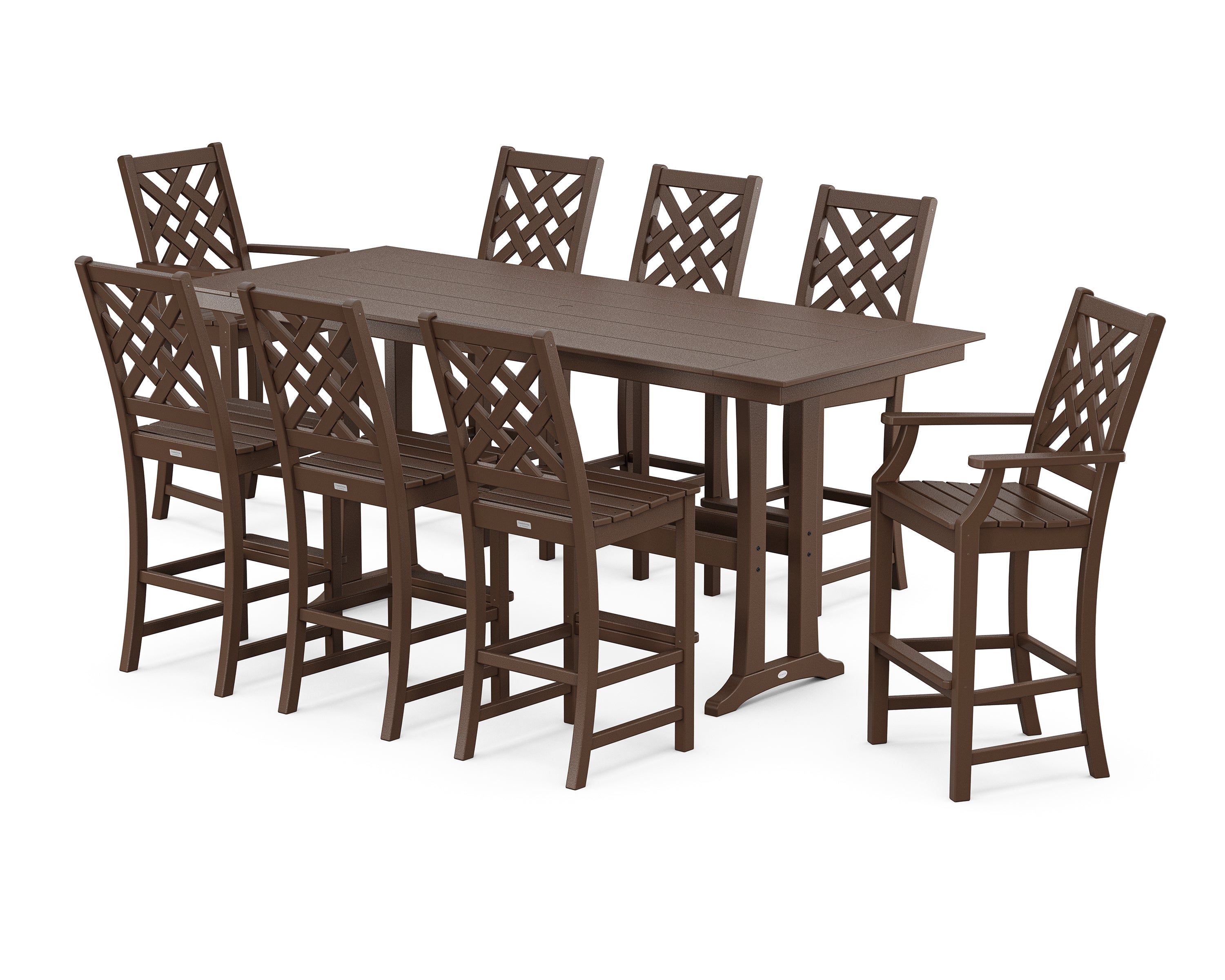 Country Living Wovendale 9-Piece Farmhouse Bar Set with Trestle Legs in Mahogany