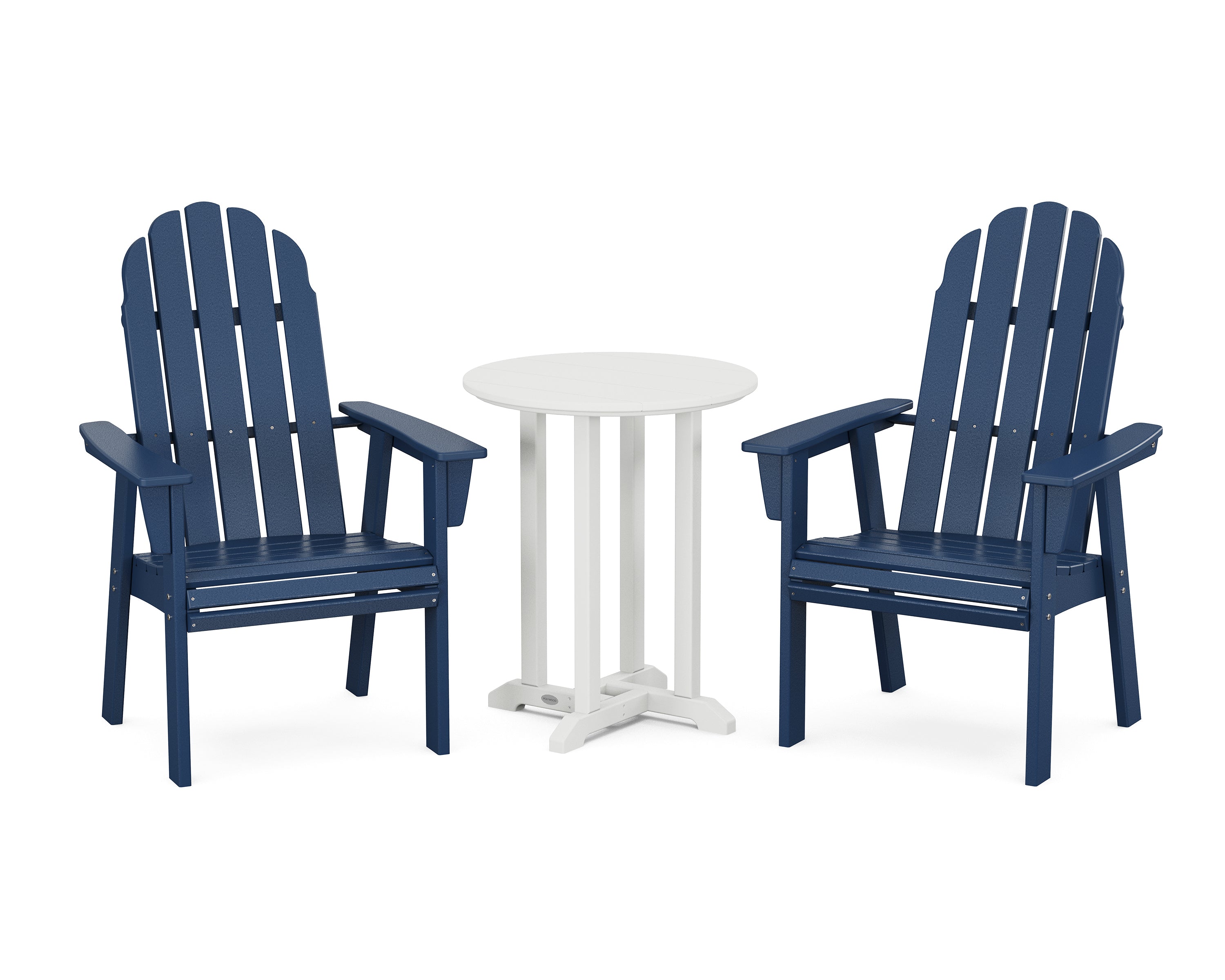 POLYWOOD® Vineyard Adirondack 3-Piece Round Bistro Dining Set in Navy / White
