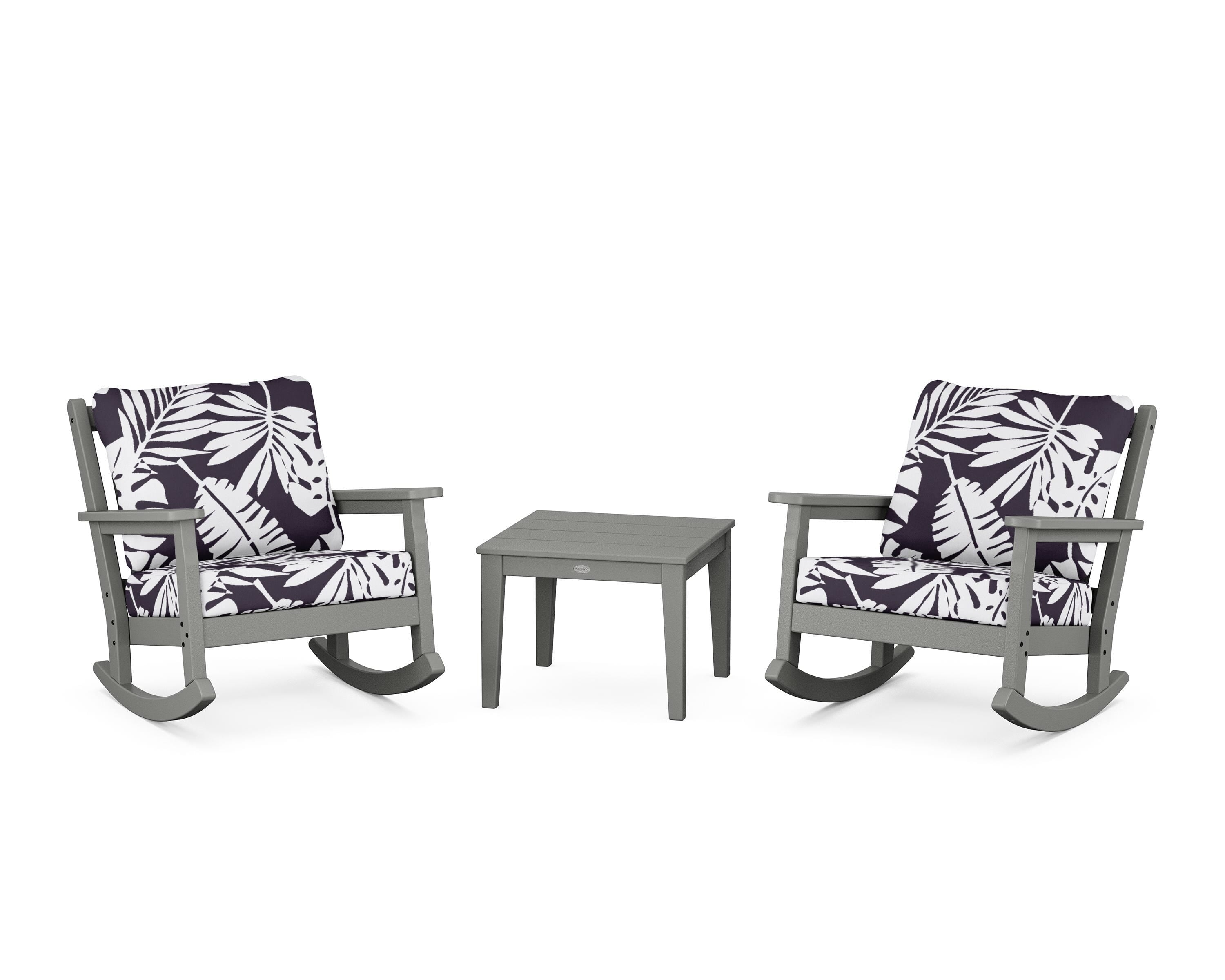 POLYWOOD® Chippendale 3-Piece Deep Seating Rocker Set in Slate Grey / Leaf Navy