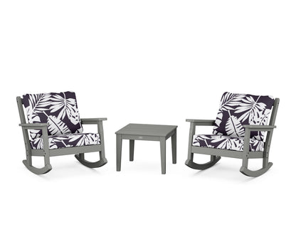 POLYWOOD® Chippendale 3-Piece Deep Seating Rocker Set in Slate Grey / Leaf Navy