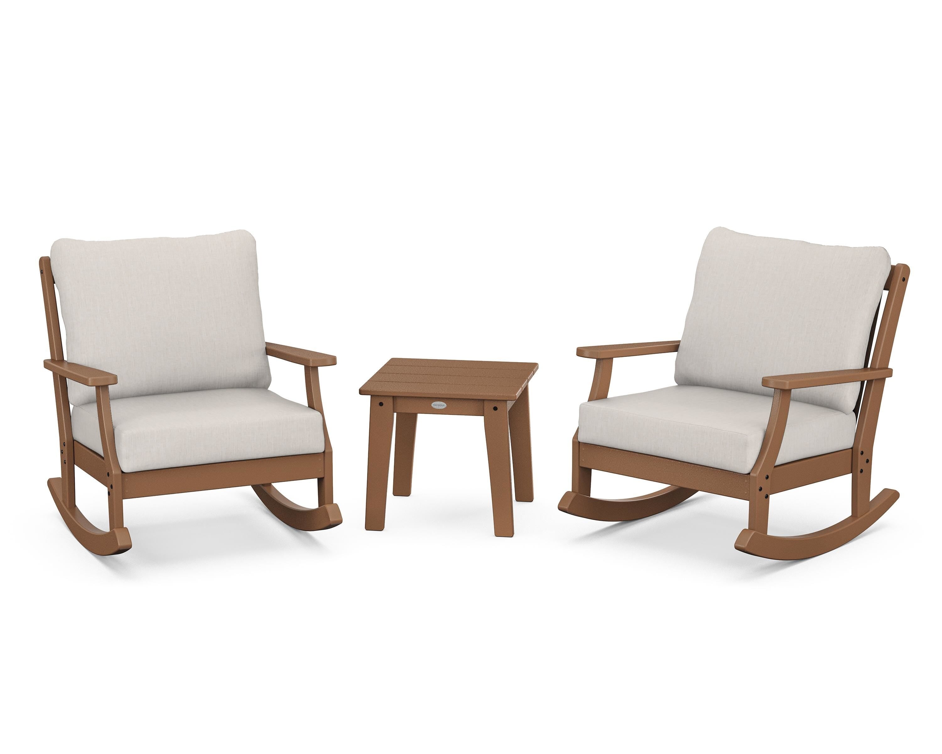 POLYWOOD® Braxton 3-Piece Deep Seating Rocker Set in Teak / Cast Ash