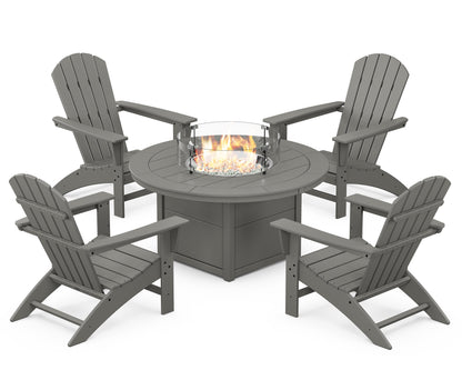POLYWOOD® Nautical 5-Piece Adirondack Chair Conversation Set with Fire Pit Table in Slate Grey