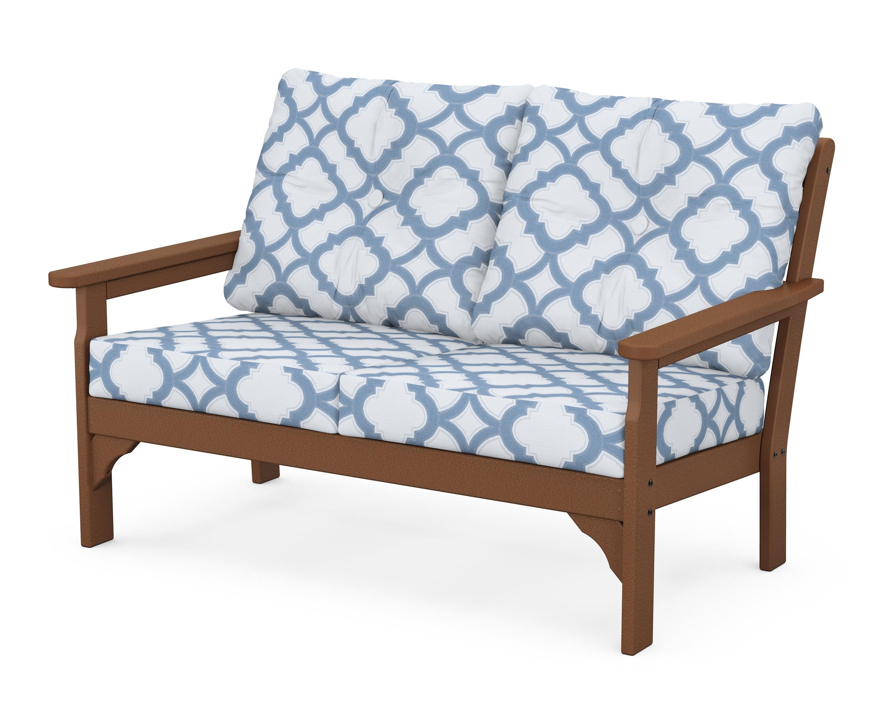 POLYWOOD® Vineyard Deep Seating Loveseat in Teak / Trellis Sky Blue