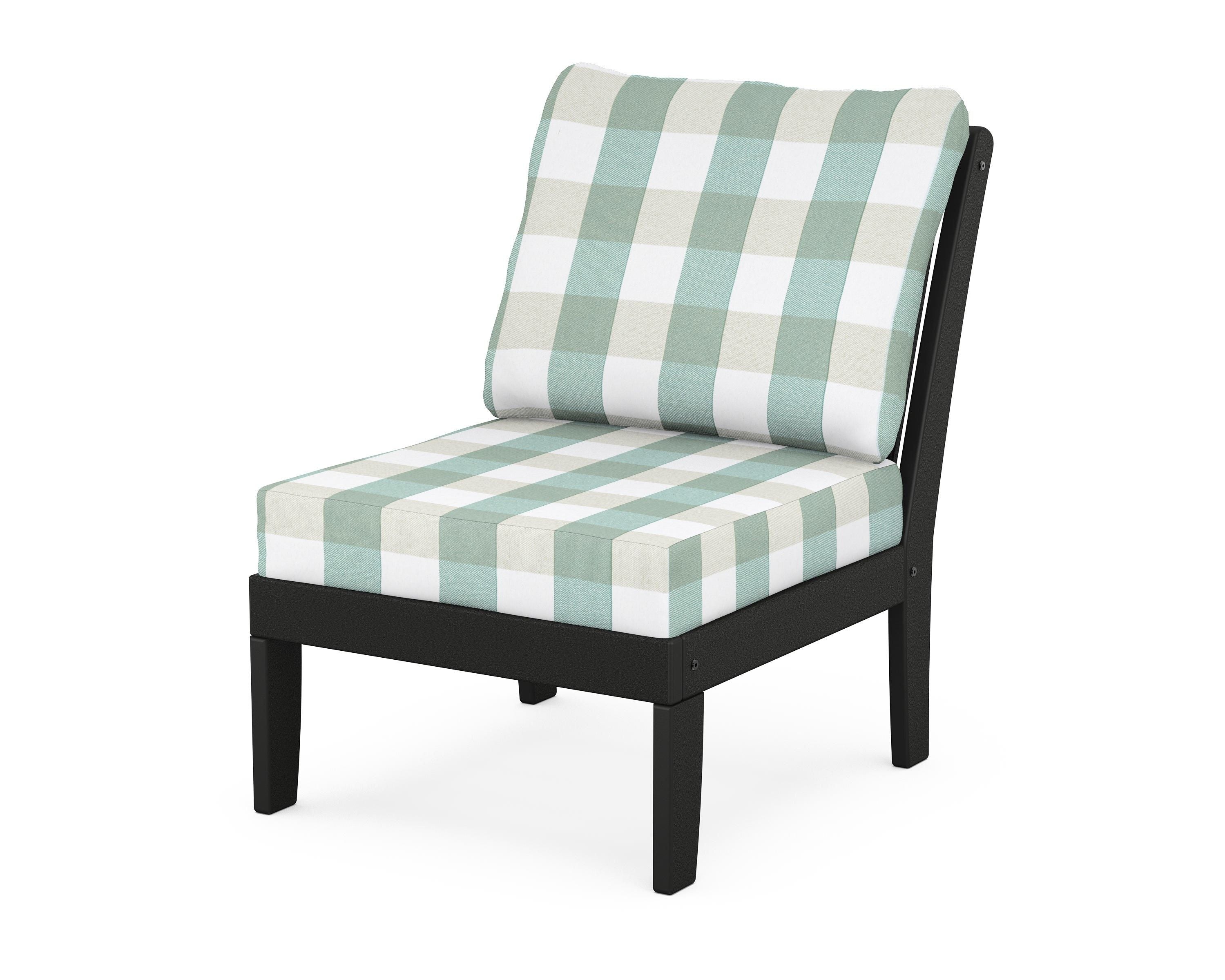 POLYWOOD® Braxton Modular Armless Chair in Black / Buffalo Plaid Glacier Spa