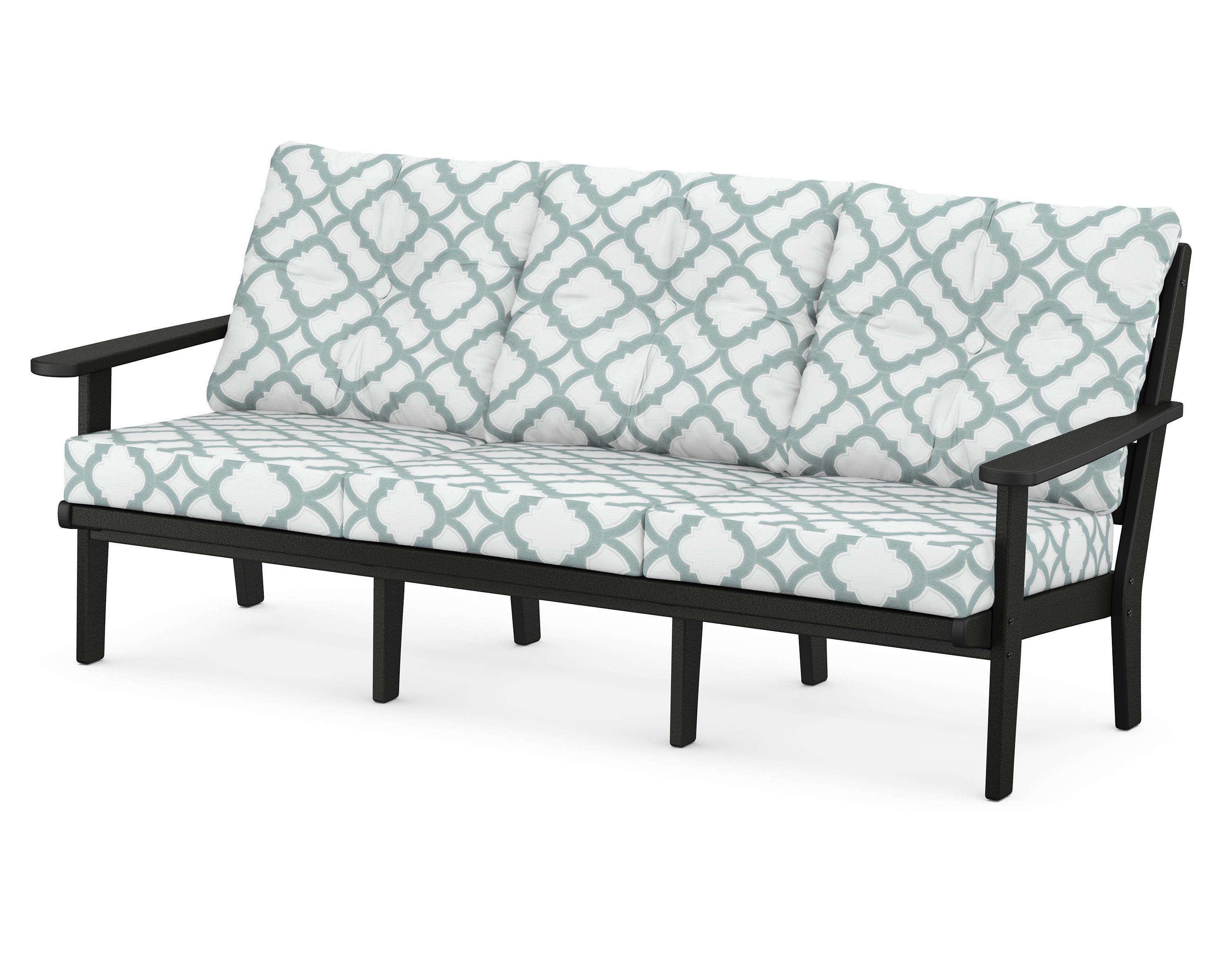 POLYWOOD® Lakeside Deep Seating Sofa in Black / Trellis Glacier Spa