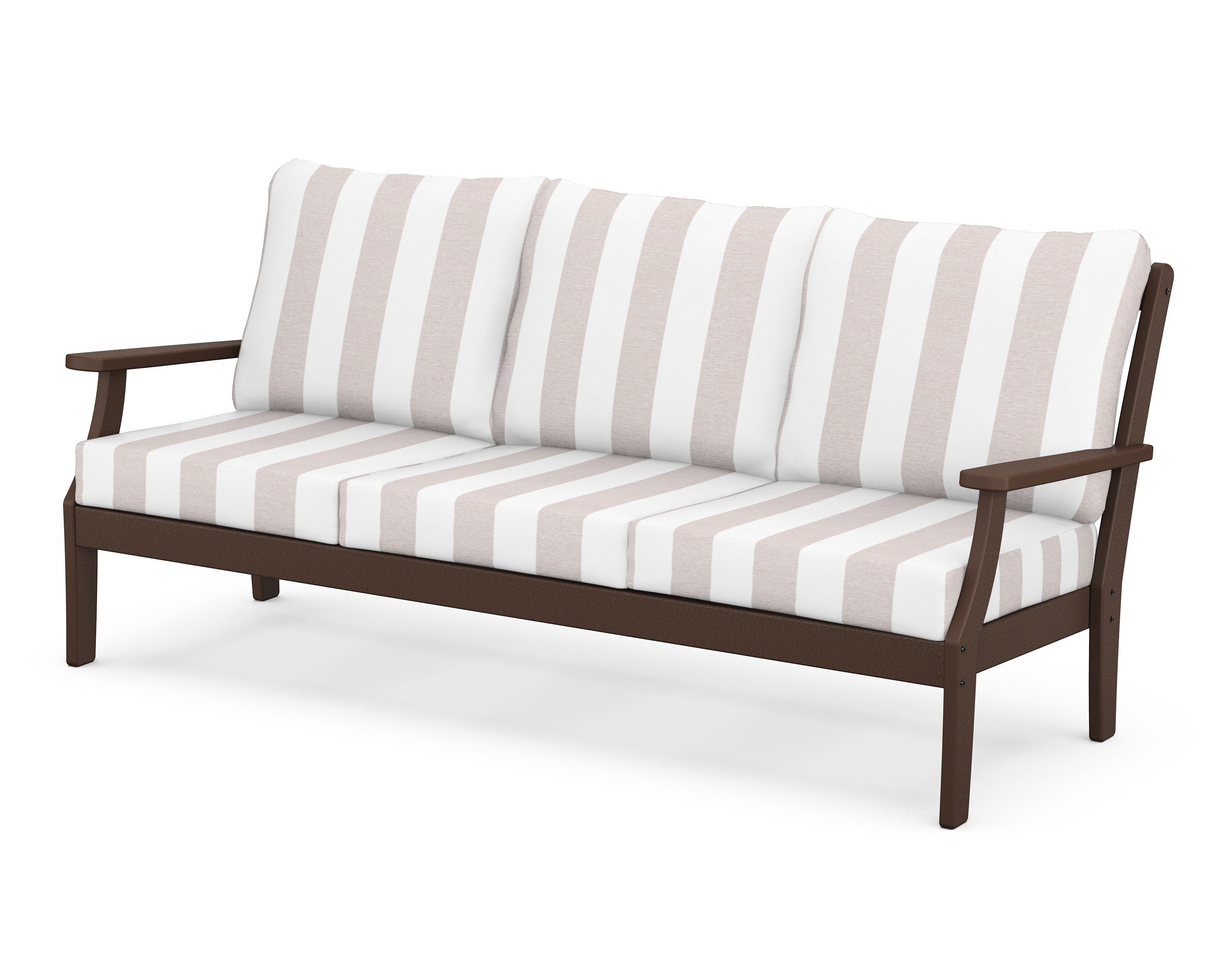 POLYWOOD® Braxton Deep Seating Sofa in Mahogany / Cabana Stripe Dune Burlap