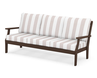 POLYWOOD® Braxton Deep Seating Sofa in Mahogany / Cabana Stripe Dune Burlap