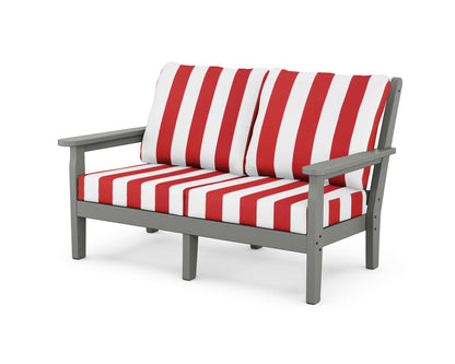 POLYWOOD® Chippendale Deep Seating Loveseat in Slate Grey / Cabana Stripe Crimson