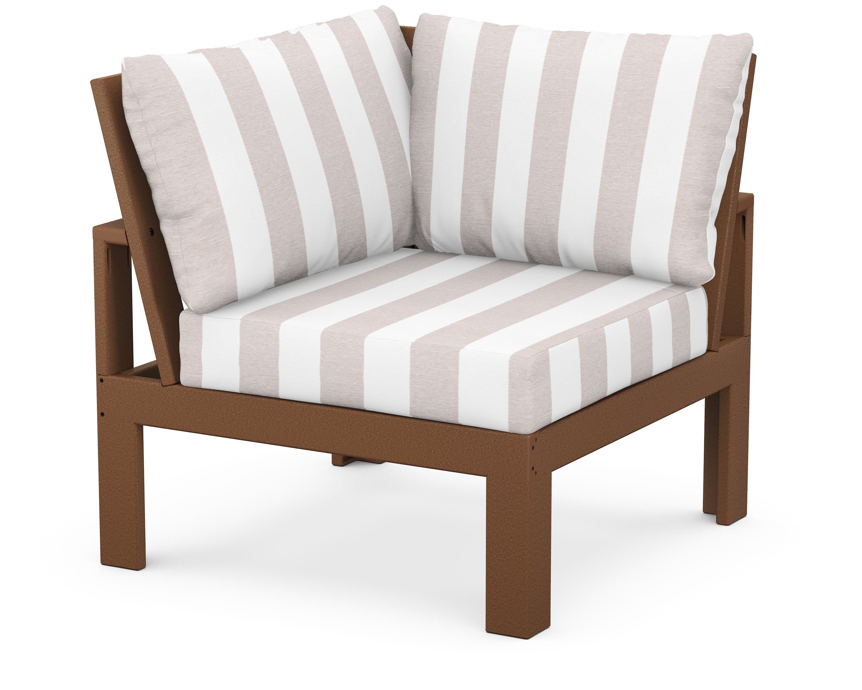Unbranded Modular Corner Chair in Teak / Cabana Stripe Dune Burlap