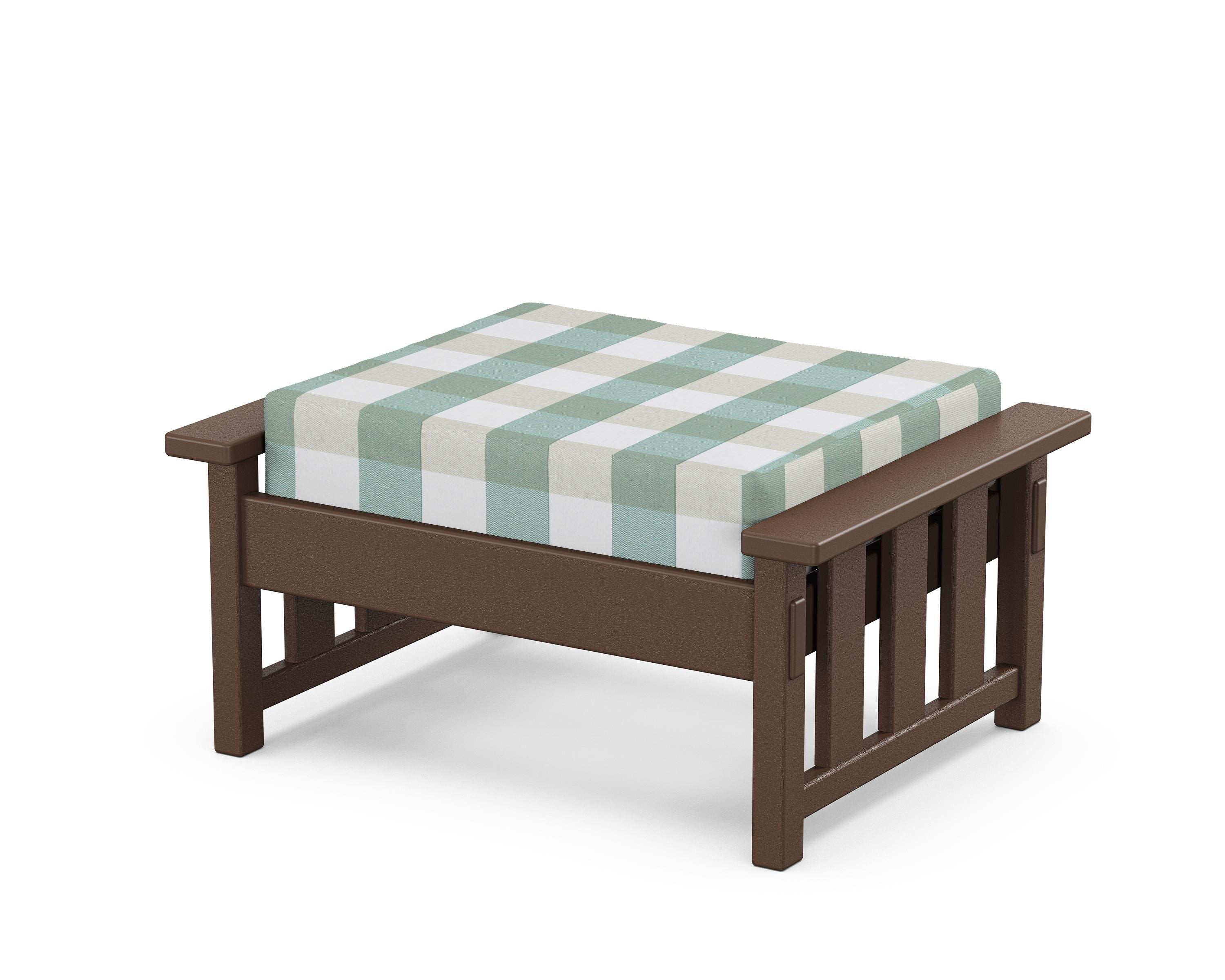 Martha Stewart by POLYWOOD® Acadia Deep Seating Ottoman in Mahogany / Buffalo Plaid Glacier Spa