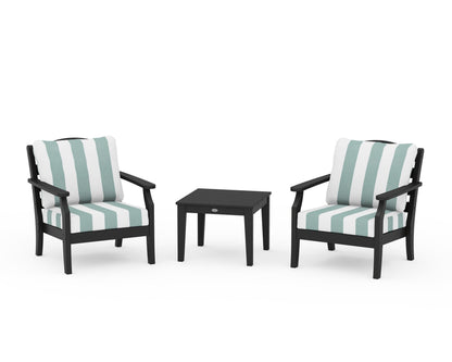 Draper James™ by  POLYWOOD® Savannah 3-Piece Deep Seating Set in Black / Cabana Stripe Glacier Spa