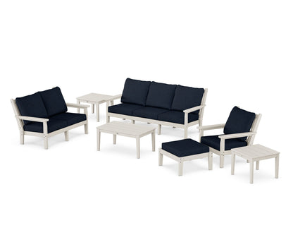 POLYWOOD® Chippendale 7-Piece Deep Seating Set in Sand / Marine Indigo