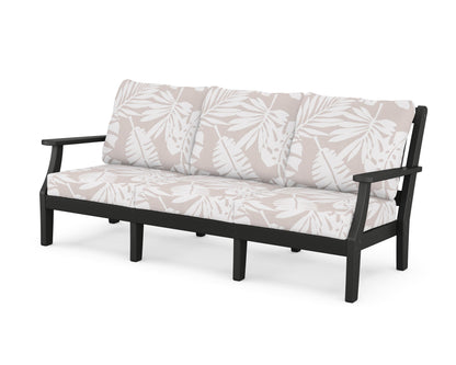 Martha Stewart by POLYWOOD® Chinoiserie Deep Seating Sofa in Black / Leaf Dune Burlap