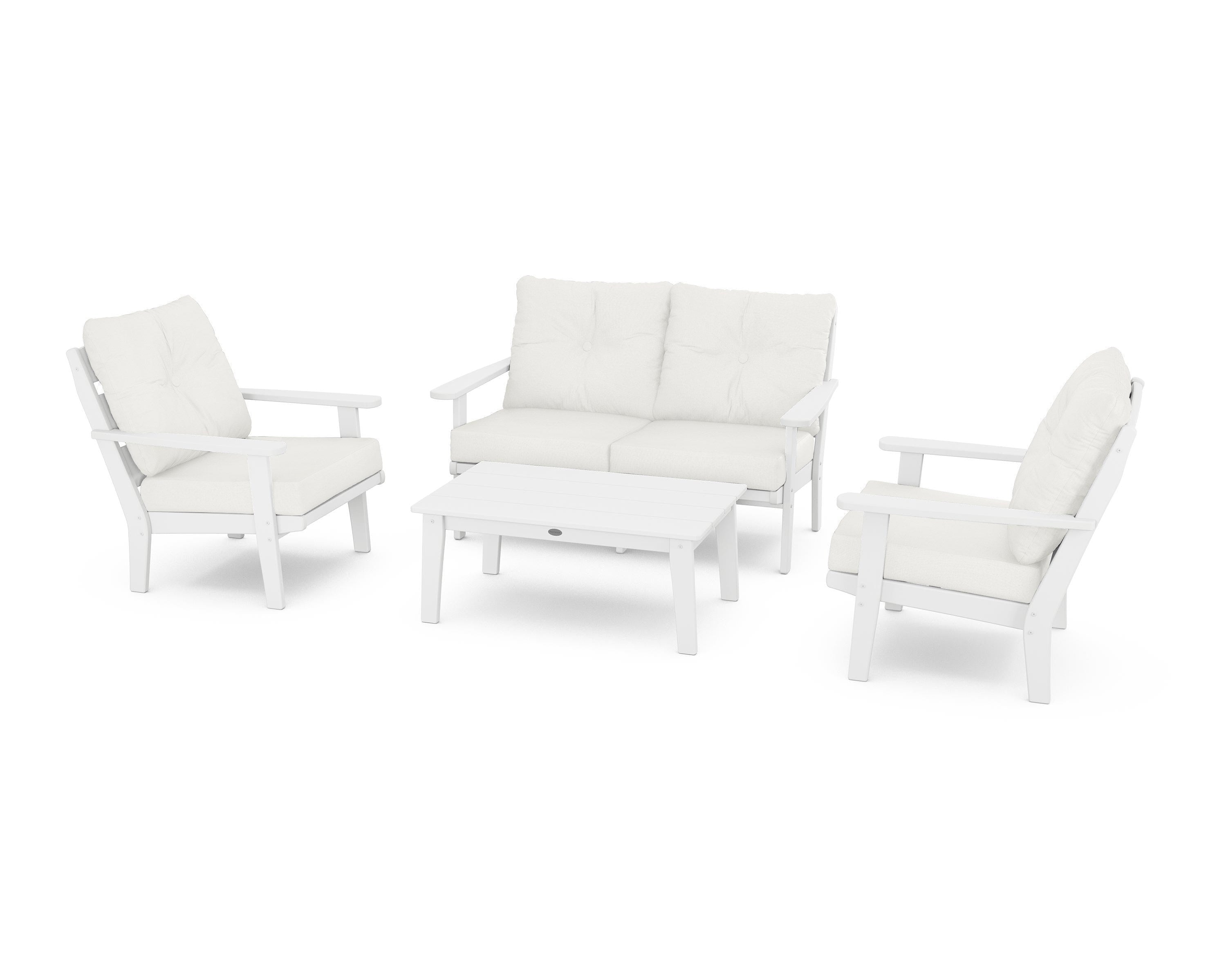 POLYWOOD® Lakeside 4-Piece Deep Seating Set in White / Natural Linen