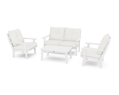 POLYWOOD® Lakeside 4-Piece Deep Seating Set in White / Natural Linen