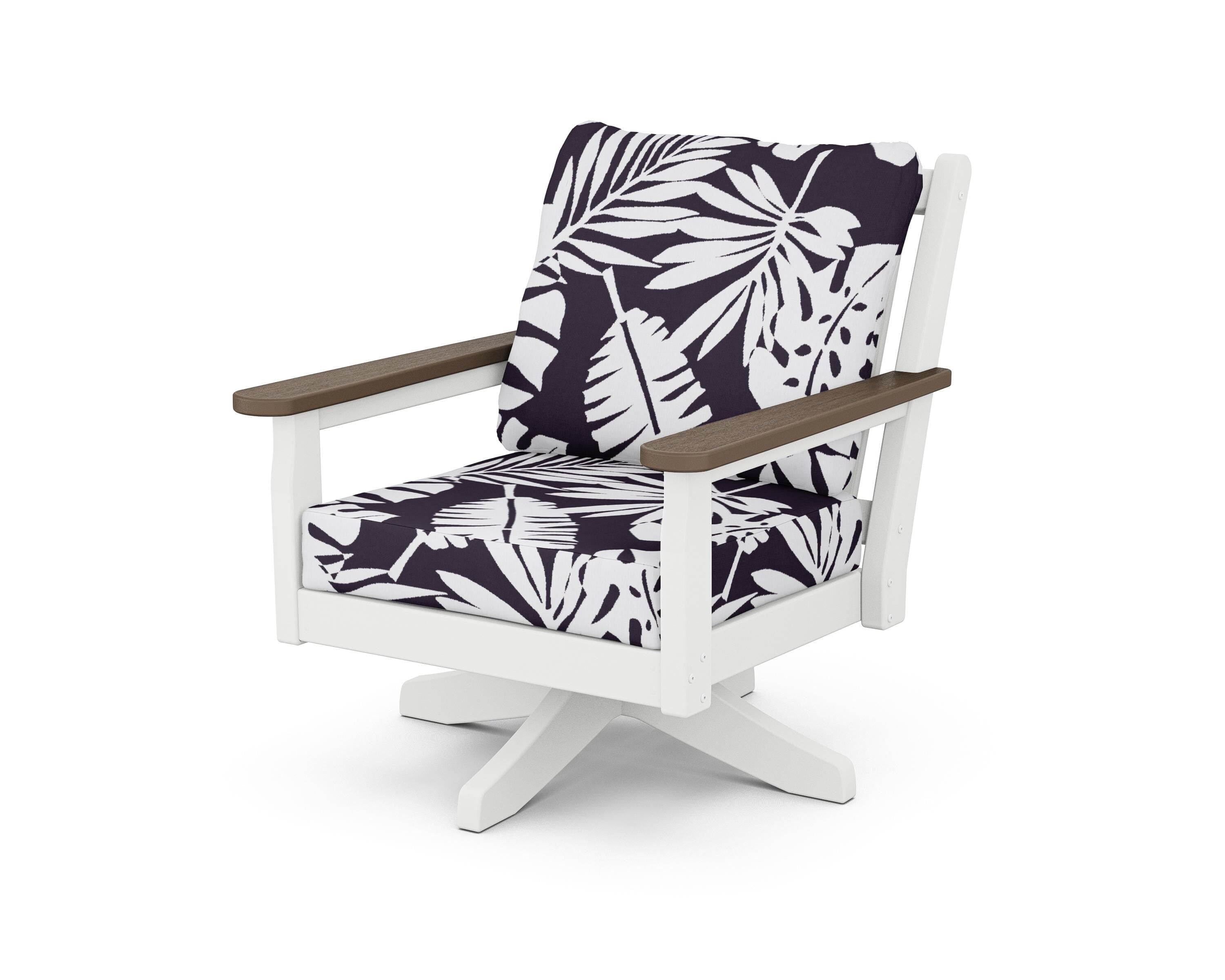 POLYWOOD® Chippendale Deep Seating Swivel Chair in White / Kona / Leaf Navy
