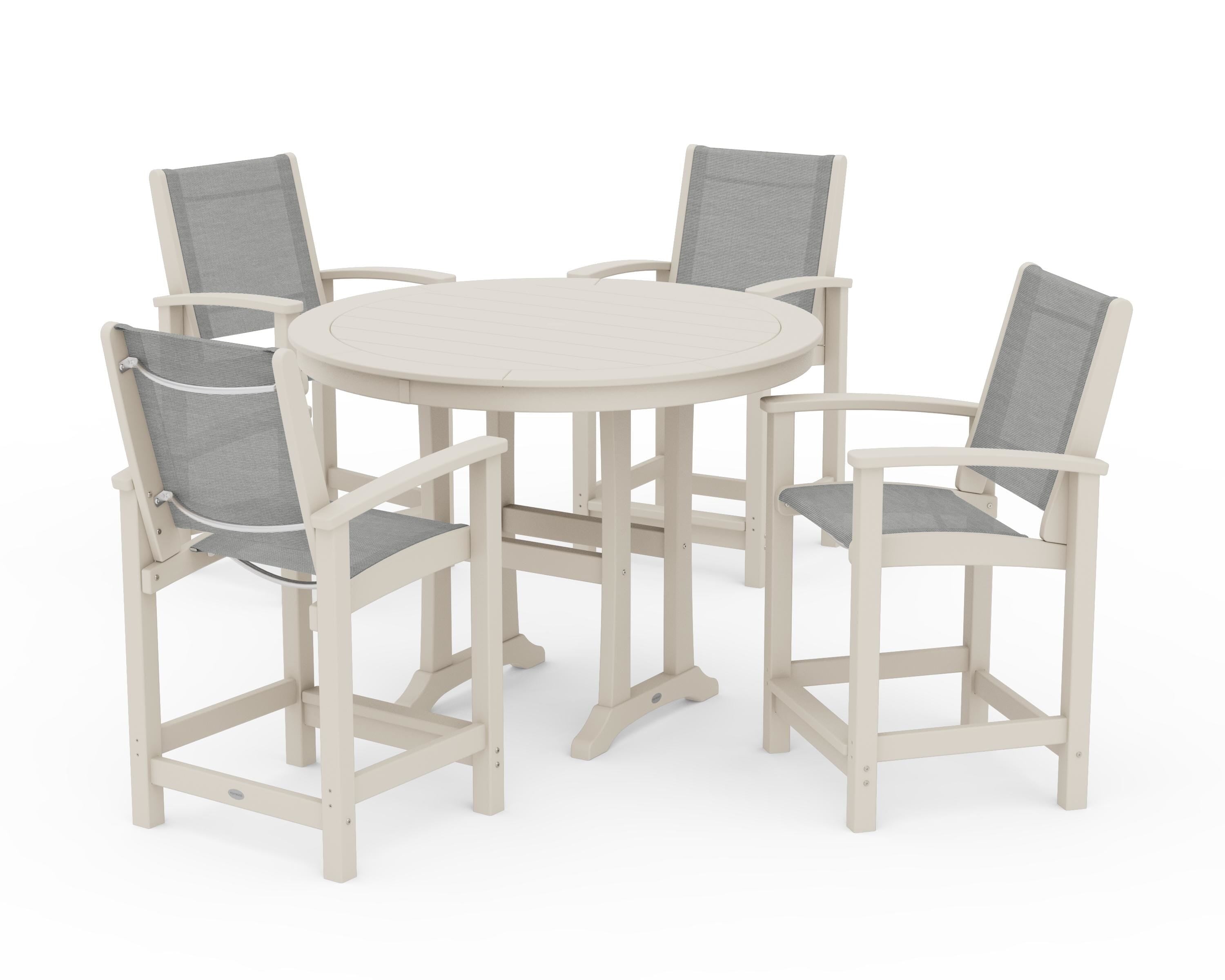 POLYWOOD® Coastal 5-Piece Counter Set in Sand / Metallic Sling