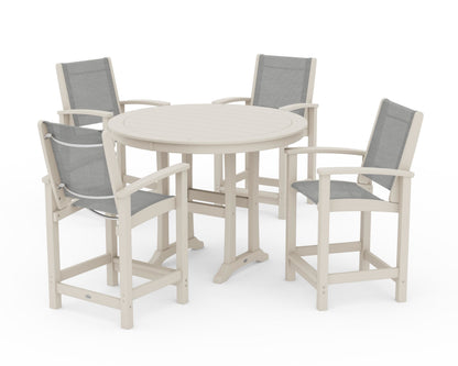 POLYWOOD® Coastal 5-Piece Counter Set in Sand / Metallic Sling