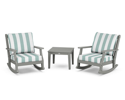 Country Living Wovendale 3-Piece Deep Seating Rocker Set in Slate Grey / Cabana Stripe Glacier Spa