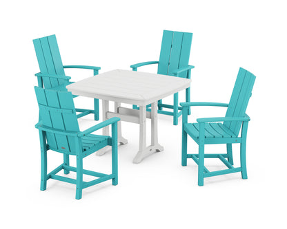 POLYWOOD® Modern Adirondack 5-Piece Dining Set with Trestle Legs in Aruba / White