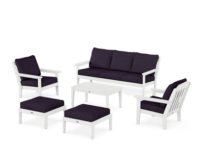 Country Living Cottage 6-Piece Lounge Sofa Set in White / Navy Linen
