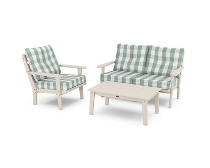 POLYWOOD® Lakeside 3-Piece Deep Seating Set in Sand / Buffalo Plaid Glacier Spa