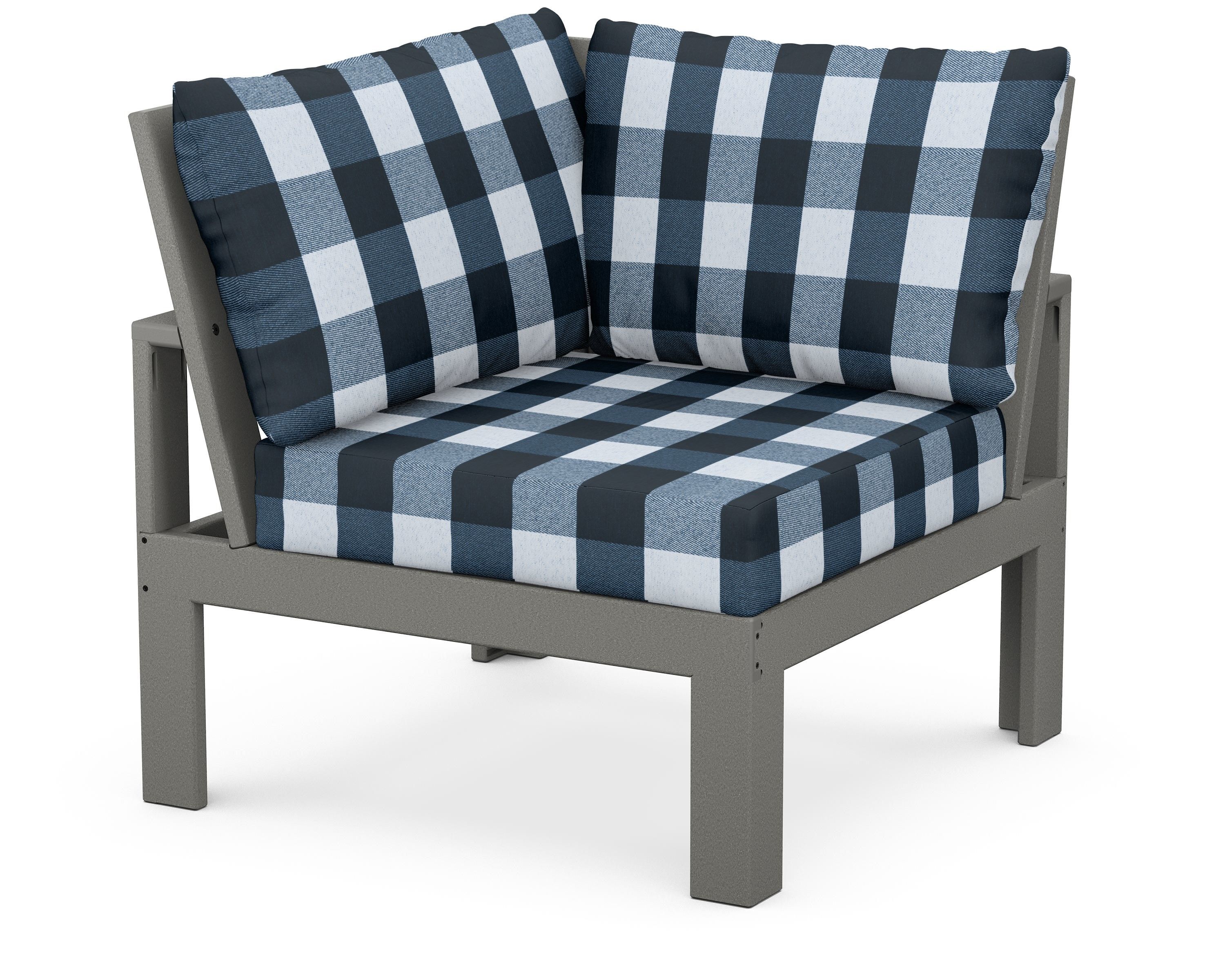 Unbranded Modular Corner Chair in Slate Grey / Buffalo Plaid Marine Indigo