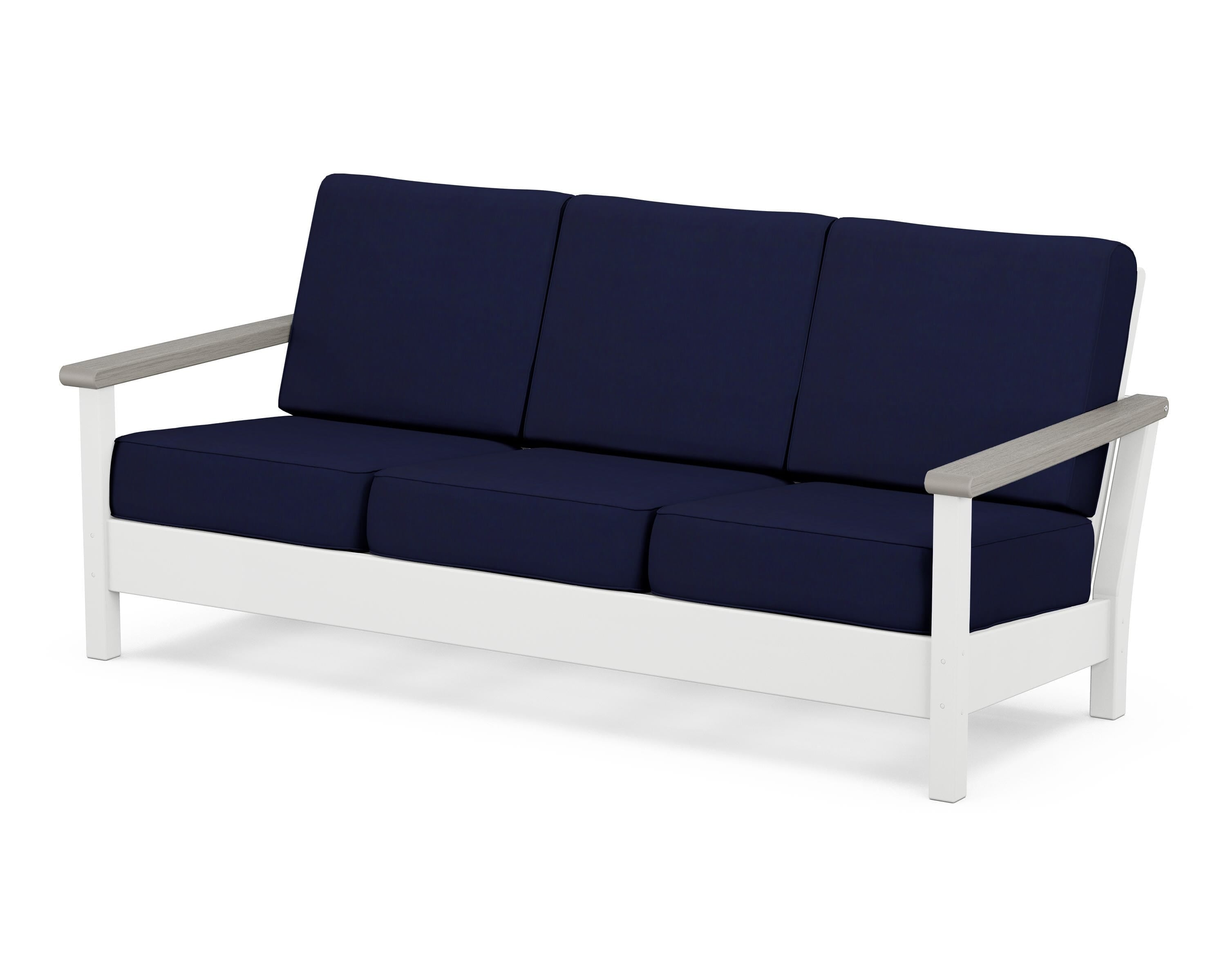 POLYWOOD® Harbour Deep Seating Sofa in White / Driftwood / Navy