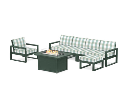 POLYWOOD® EDGE Sectional Lounge and Fire Pit Set in Green / Buffalo Plaid Glacier Spa