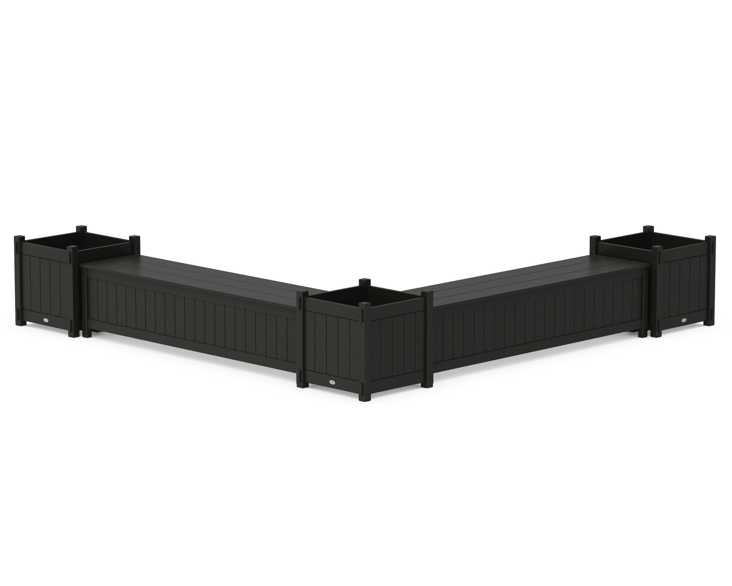 POLYWOOD® 72" Vineyard L- Shaped Planter Storage Bench Corner Set- Large in Black