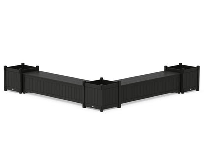 POLYWOOD® 72" Vineyard L- Shaped Planter Storage Bench Corner Set- Large in Black